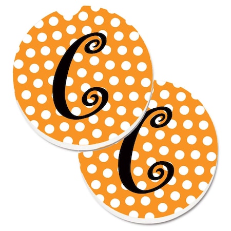 Carolines Treasures Monogram Initial C Orange Polkadots Set of 2 Cup Holder Car Coaster CJ1033-CCARC